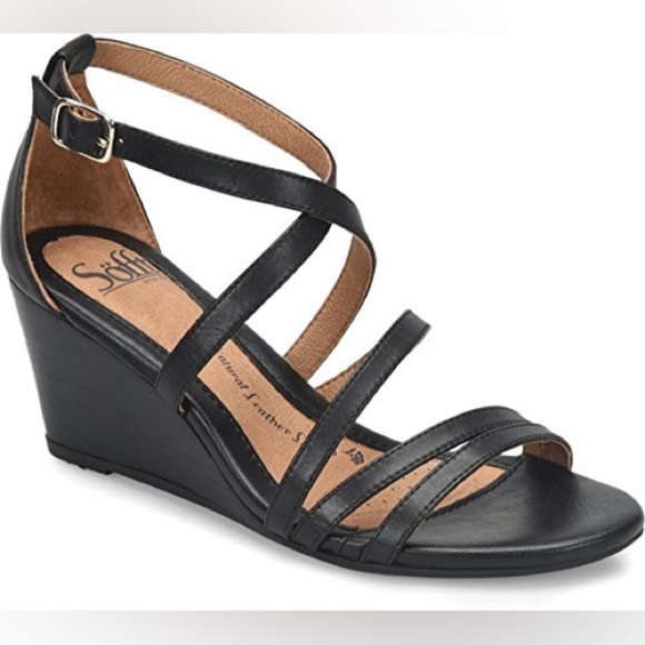 Sofft Mecina Leather Wedge Sandals in Black Sz. 7.5 - Picture 3 of 12
